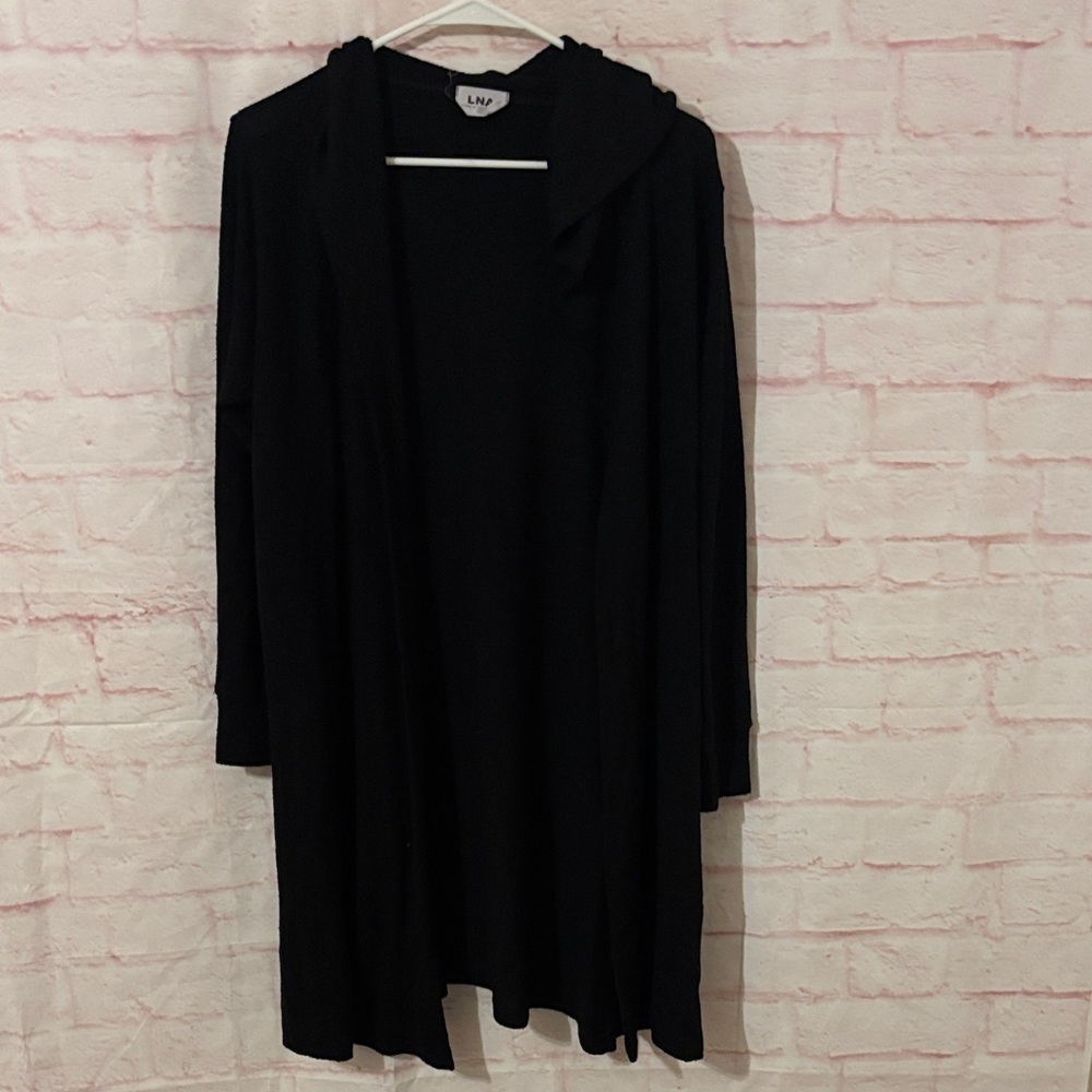 LNA long hooded open face cardigan
